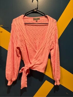 Blue Blush Bubblegum Pink Wrap Sweater NWOT